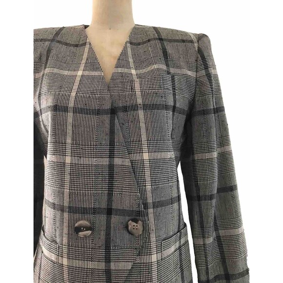 Vintage Stirling Cooper Neutral Beige Plaid Cropped Academia Blazer Jacket - 2 - Picture 2 of 9